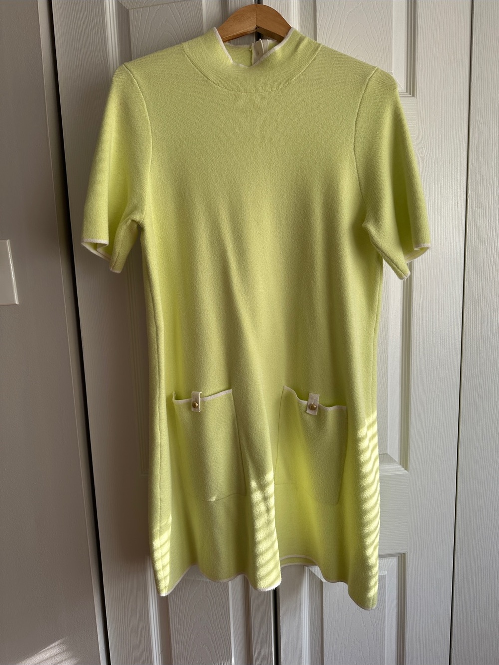 Anthropologie Tennis Yellow Short Sleeve Knit Dress with Front Pockets